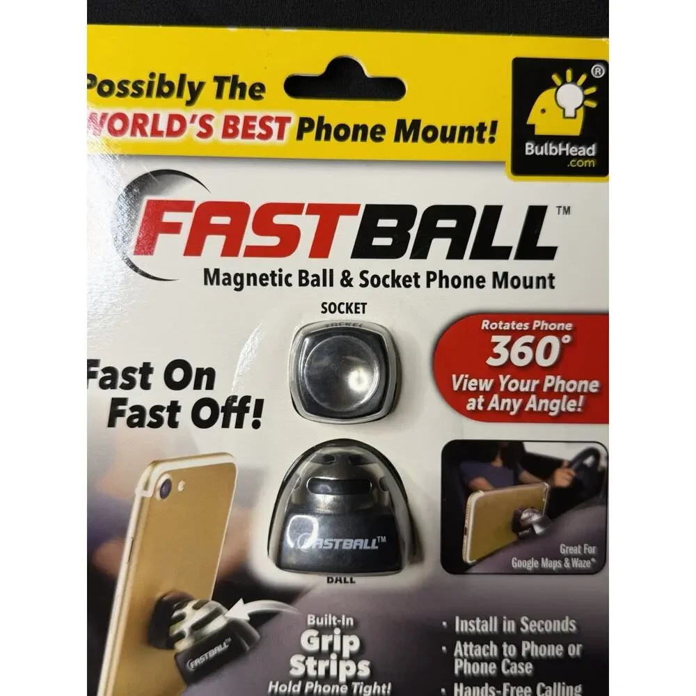 New Fastball Magnetic Ball & Socket Phone Mount BulbHead Dashboard 360 Any Angle